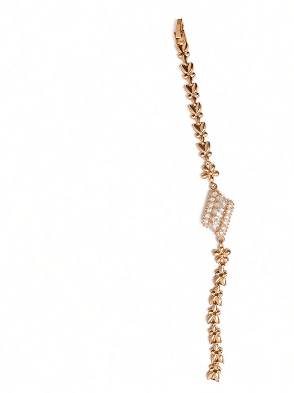 Rose Gold Flower Link Bracelet with Crystal Centerpiece